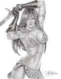 Hand-drawn Red Sonja holding a blade