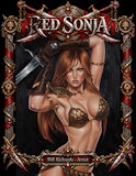 Red Sonja warrior raising her sword